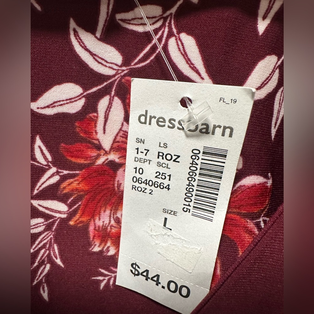 ROZ & ALI size LARGE Burgundy Floral  Dress. - Picture 7 of 7